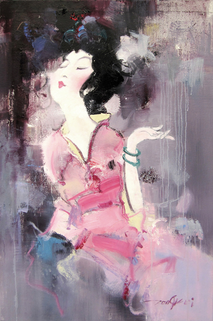 人物画　油彩 王凤伟油画《东方仕女02》材质;布面油彩：规格60x90cm：年代2014